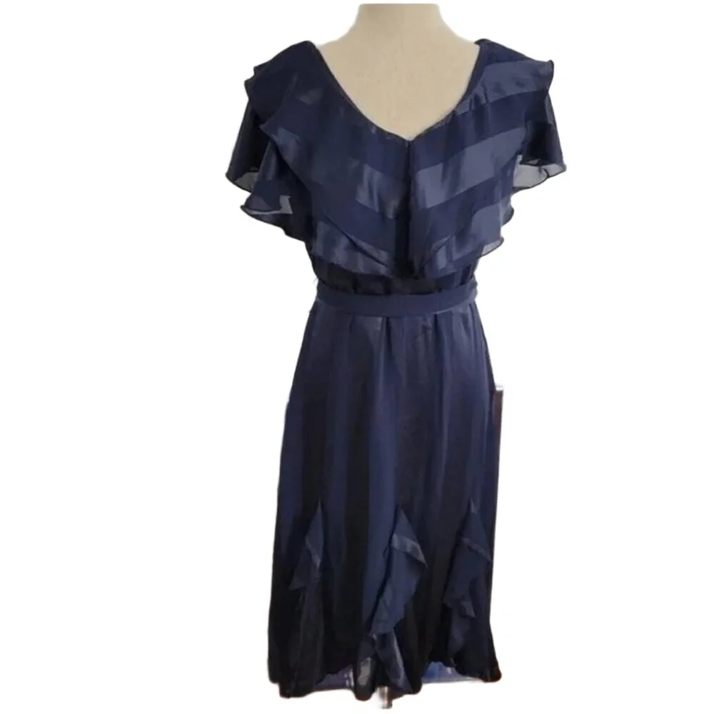Elizabeth Crosby Navy Ruffle V-Neck Ana Dress size Medium